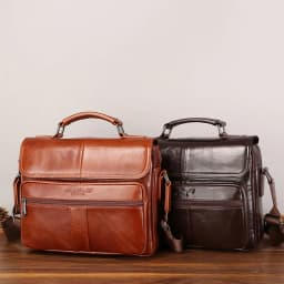 New men's genuine leather briefcase retro style cowhide crossbody bag large-capacity shoulder bag multi-functional handbag