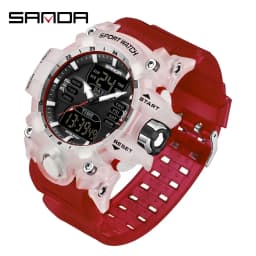 SANDA Luxury G Style Men's Electronic Watch Military Outdoor Sports LED Analog Digital Dual Display 50M Waterproof Chronograph