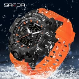 SANDA Luxury G Style Men's Electronic Watch Military Outdoor Sports LED Analog Digital Dual Display 50M Waterproof Chronograph