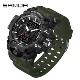 SANDA Luxury G Style Men's Electronic Watch Military Outdoor Sports LED Analog Digital Dual Display 50M Waterproof Chronograph