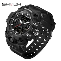 SANDA Luxury G Style Men's Electronic Watch Military Outdoor Sports LED Analog Digital Dual Display 50M Waterproof Chronograph