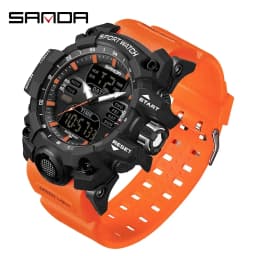 SANDA Luxury G Style Men's Electronic Watch Military Outdoor Sports LED Analog Digital Dual Display 50M Waterproof Chronograph