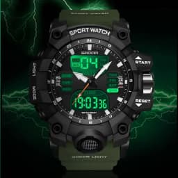 SANDA Luxury G Style Men's Electronic Watch Military Outdoor Sports LED Analog Digital Dual Display 50M Waterproof Chronograph