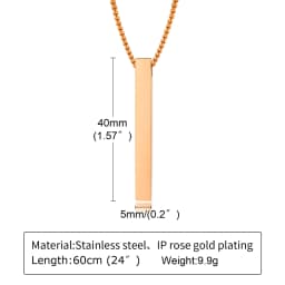 Waterproof Pillar Necklaces for Men Women,Stainless Steel Rectangle Vertical Bar Pendant Necklace,Simple Casual Collar Gifts