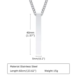 Waterproof Pillar Necklaces for Men Women,Stainless Steel Rectangle Vertical Bar Pendant Necklace,Simple Casual Collar Gifts