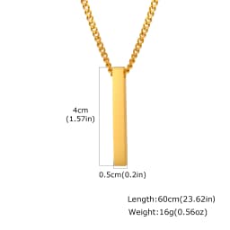Waterproof Pillar Necklaces for Men Women,Stainless Steel Rectangle Vertical Bar Pendant Necklace,Simple Casual Collar Gifts