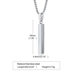 Waterproof Pillar Necklaces for Men Women,Stainless Steel Rectangle Vertical Bar Pendant Necklace,Simple Casual Collar Gifts