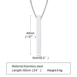 Waterproof Pillar Necklaces for Men Women,Stainless Steel Rectangle Vertical Bar Pendant Necklace,Simple Casual Collar Gifts