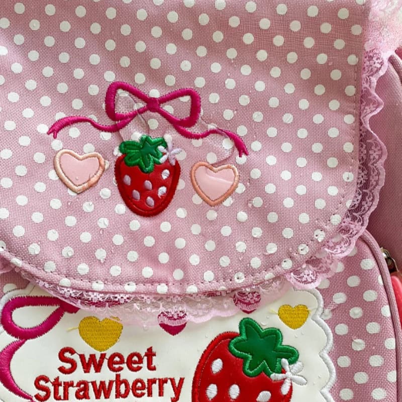 Pink Cute Embroidery Strawberry Girl's Schoolbag Student Birthday Gift 2026 New Japanese Cartoon Pink Fruit Backpack Book Bags