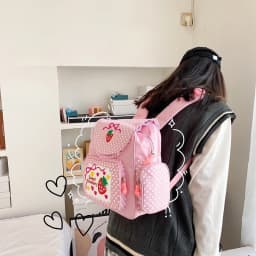 Pink Cute Embroidery Strawberry Girl's Schoolbag Student Birthday Gift 2026 New Japanese Cartoon Pink Fruit Backpack Book Bags