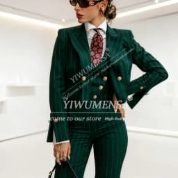 Classic Stripes Women Suits 3 Pieces Sets Peaked Lapel Prom Blazers Outfits Customized Lady Business Office Attire Mother Tuxedo