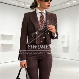 Classic Stripes Women Suits 3 Pieces Sets Peaked Lapel Prom Blazers Outfits Customized Lady Business Office Attire Mother Tuxedo