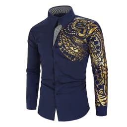 2026 Men's Brand Shirt, Luxury Gold High Quality Long Sleeve Shirts, Business White Black Men Dress Prom Social Print Shirts