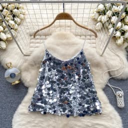 Sexy Glitter Sequined Camis Chic Slim Party Club Tank Top Basic Fashion Off Shoulder Tops Women Hotsweet Crop Top