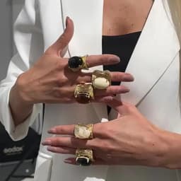 Rock Punk Hip Hop Vintage Elegant Black Brown Shading Resin Stone Chunky Metal Ring for Women Girl Jewelry Gift 2026 NEW