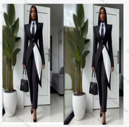Fashion Black White Women Suit Pants Set 2 Pcs Blazer+Trousers Formal Office Jacket Customized Cotton Wedding Tuxedos Prom Coat
