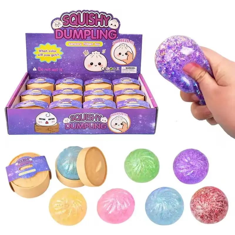 Glitter Mochi Steamer Bun Stress Reliever Soft Sensory Fidget Toy for Kids Adults Anxiety Relief Office Desk Decor