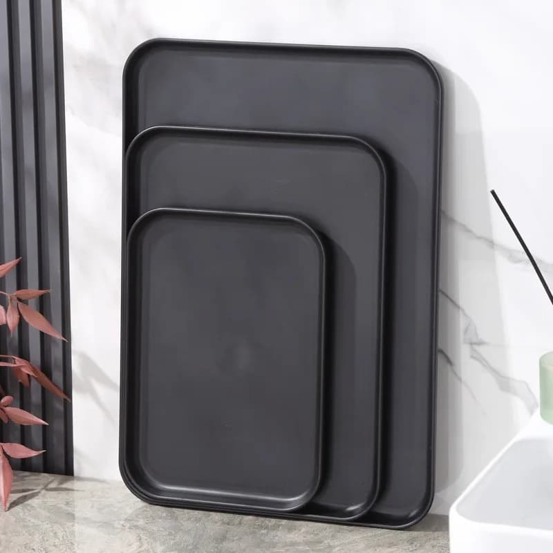 Heavy-Duty Black Rectangular Serving Tray - Non-Slip Surface, Commercial Grade for Restaurants, Hotels, Cafes & Fast Food
