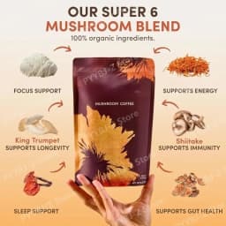 Organic Mushroom Coffee Powder Contain 6 Types Adaptogenic Mushrooms Extract MCT Oil Brewing Use Smooth Daily Beverage Support