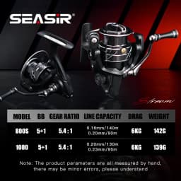 SEASIR Stream Spinning Reel 139g Ultralight Carbon Washers Max Drag 6Kg 5+1BB 5.4:1 Gear Ratio Fishing Wheel