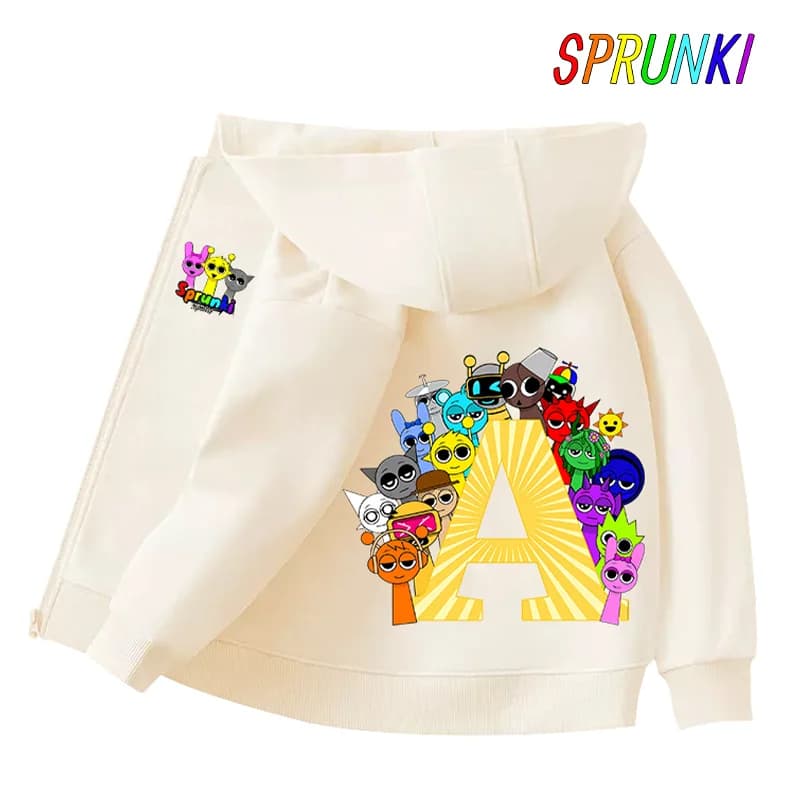 Sprunki Child Cardigan Jacket Anime Cartoon A-Z Letter Windbreaker Hooded Girl Clothes Casual Thin Tops Coat Kids Clothing Gift