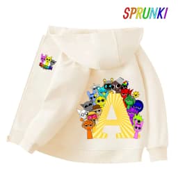 Sprunki Child Cardigan Jacket Anime Cartoon A-Z Letter Windbreaker Hooded Girl Clothes Casual Thin Tops Coat Kids Clothing Gift