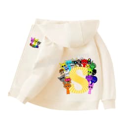 Sprunki Child Cardigan Jacket Anime Cartoon A-Z Letter Windbreaker Hooded Girl Clothes Casual Thin Tops Coat Kids Clothing Gift