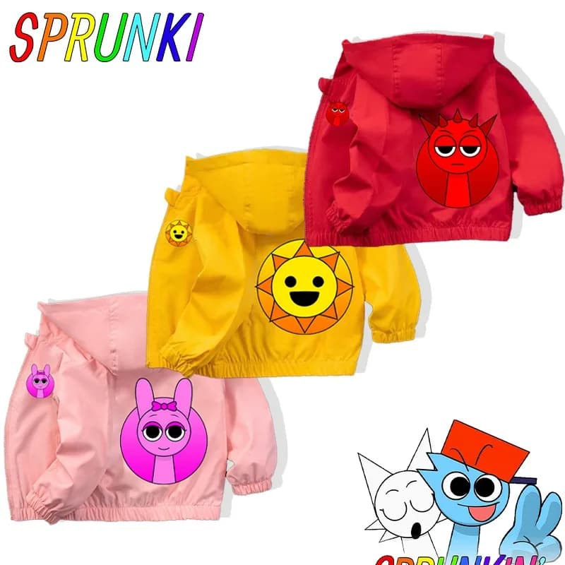 Sprunki PU Waterproof Jackets for Children Cartoon Anime Fashion Coats Boys Girls Autumn Winter Warm Windbreak Coat Kids Clothes