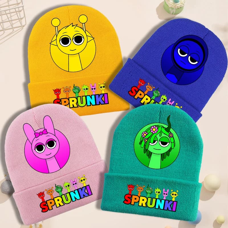 Sprunki Knitted Hat for Children Anime Cartoon Cute Knit Hat Boys Girls Winter Warm Fashion Cap Kids Windproof Hip Hop Caps Gift