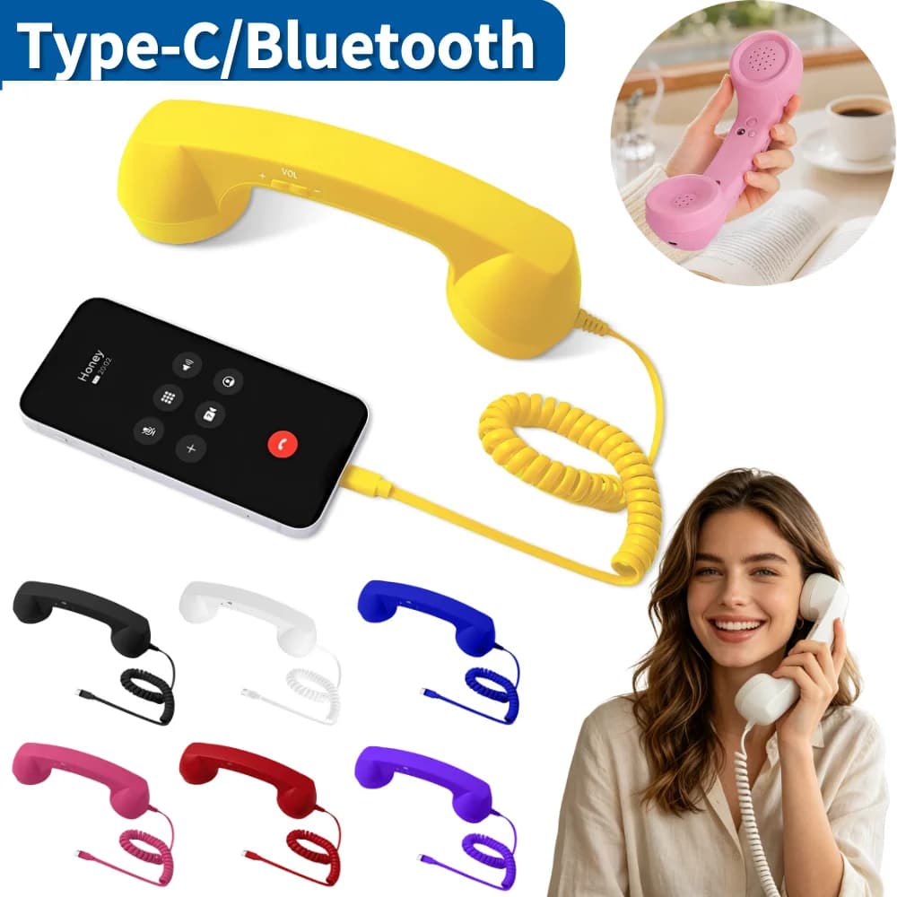 Retro Phone Handset Type-C/Bluetooth Connector Clear Sound Mobile Phone Telephone Handset for Mobile Phones