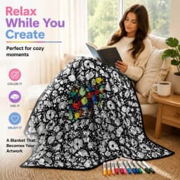 DIY Coloring Blanket with 24 Colors Markers, 125x156cm Washable Cozy Velvet Throw Giant Doodle Colored Blanket for Living Room