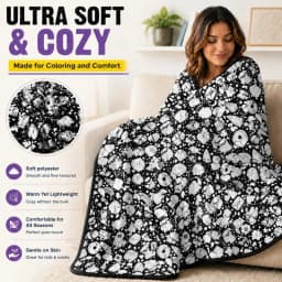 DIY Coloring Blanket with 24 Colors Markers, 125x156cm Washable Cozy Velvet Throw Giant Doodle Colored Blanket for Living Room