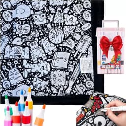 DIY Coloring Blanket with 24 Colors Markers, 125x156cm Washable Cozy Velvet Throw Giant Doodle Colored Blanket for Living Room