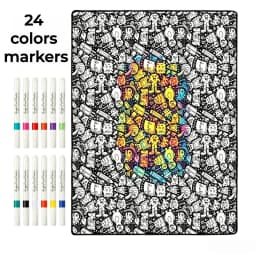 DIY Coloring Blanket with 24 Colors Markers, 125x156cm Washable Cozy Velvet Throw Giant Doodle Colored Blanket for Living Room