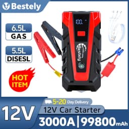 Bestely 12V 99800mAh 3000A Car Jump Starter Car Battery Starters Portable Power Bank 12V Starting Device Petrol Diesel Car