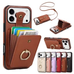 RFID Blocking Crossbody Wallet Card Holder Ring Phone Case for iPhone 17 Air 16E 15 14 Plus 13 12 Mini 11 Pro XS Max XR XS X 7 8