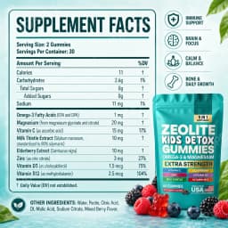 Zeolite Kids Detox Gummies, Support Body Cleansing & Immune Health & Energy & Brain Focus & Calm Mood & Bone Growth,60 Gummies