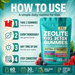 Zeolite Kids Detox Gummies, Support Body Cleansing & Immune Health & Energy & Brain Focus & Calm Mood & Bone Growth,60 Gummies