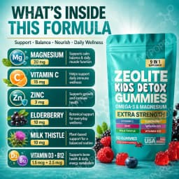 Zeolite Kids Detox Gummies, Support Body Cleansing & Immune Health & Energy & Brain Focus & Calm Mood & Bone Growth,60 Gummies