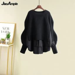 Women's Spring Autumn New Fashion Fake Two Piece Knit Sweater+Strap A-line Skirt Suit Korean Elegant Pullover Dress Matching Set