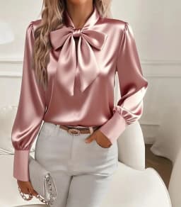2025 Spring Autumn New Women's Bow Shirt Long Sleeve Satin Fashion Korean Top Elegant Office Basic White Blouses for Female