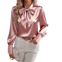 2025 Spring Autumn New Women's Bow Shirt Long Sleeve Satin Fashion Korean Top Elegant Office Basic White Blouses for Female