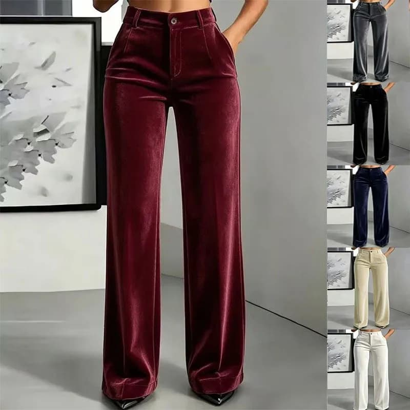 New Women Velvet Straight‑leg Pants, High Waist Draping Simple Trousers, Slim Fit Tummy Control Casual Bottoms