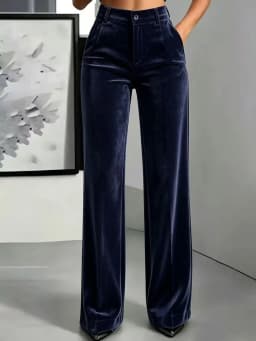 New Women Velvet Straight‑leg Pants, High Waist Draping Simple Trousers, Slim Fit Tummy Control Casual Bottoms