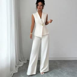 Women's Business 2 Piece Outfits Casual Sleeveless Blazer Vest Wide Leg Pants Suit Set Dressy Office Work Set