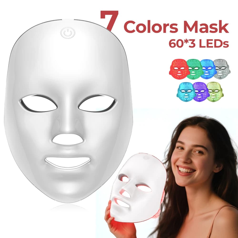 foreverlily 7 Colors Photon Facial LED Mask Red Light Therapy Anti Aging Face Neck Beauty Mask Relaxation Treatment Anti-Wrinkle