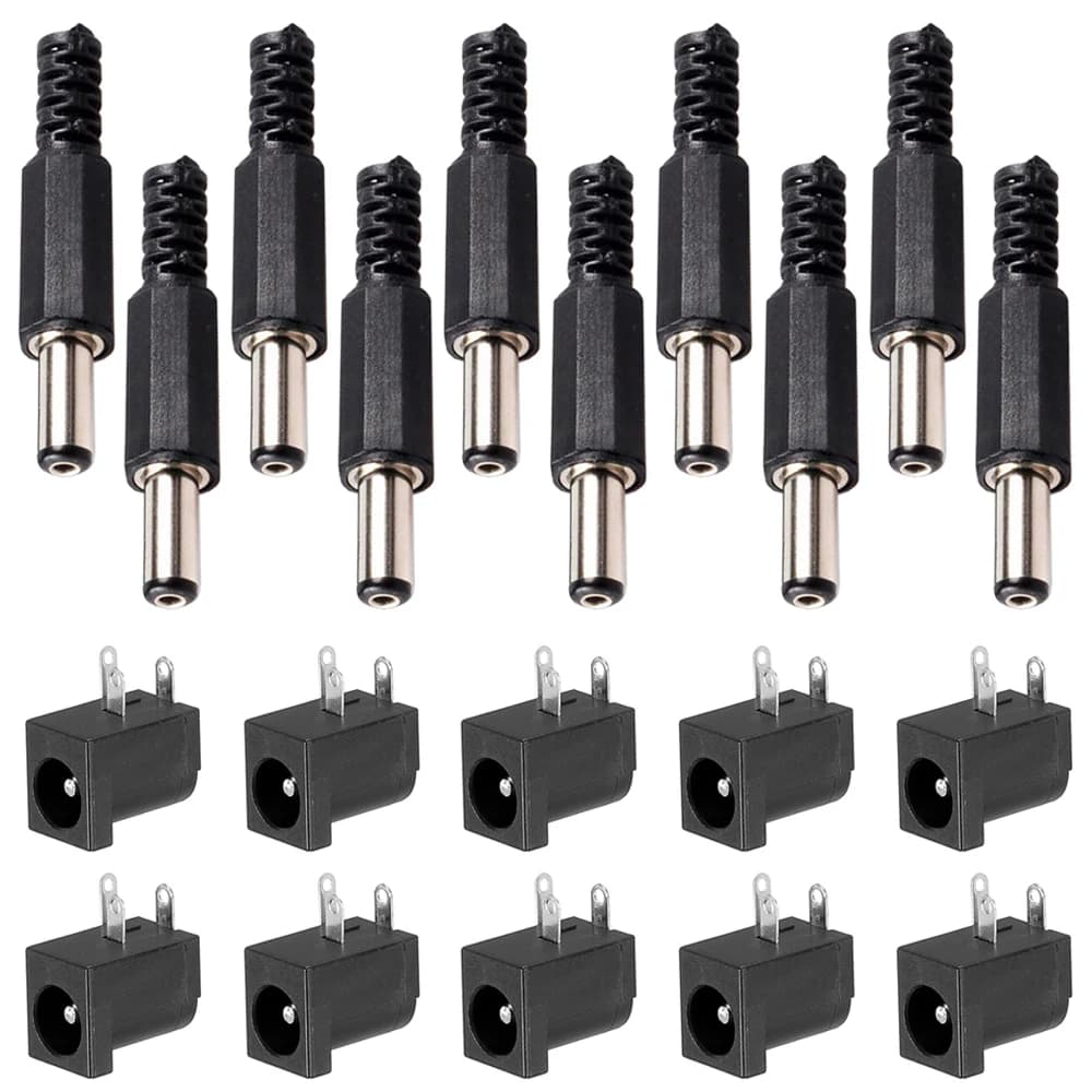 10pcs 3 Pin DC Power Connector PCB Mount Female Plug Jack + 10pcs 5.5mm x 2.1mm DIY Male DC Power Plug Jack Solder Connector