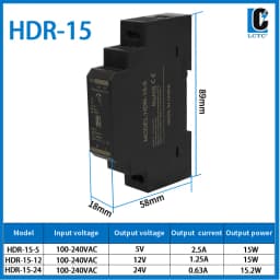 Switching Power Supply 5V/12V/24V/48V DIN Rail Power Supply AC to DC HDR-15/30/60/100/150W LED DC Switching Power Supply