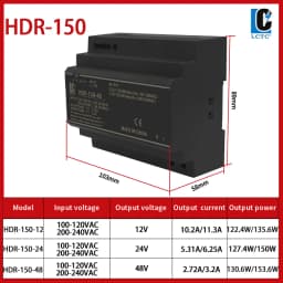 Switching Power Supply 5V/12V/24V/48V DIN Rail Power Supply AC to DC HDR-15/30/60/100/150W LED DC Switching Power Supply
