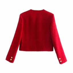xikom 2021 Tweed Two pieces set Women red Vintage O Neck Long Sleeve Office Lady slim Blazer Coat Female Hight Waist skirt suit